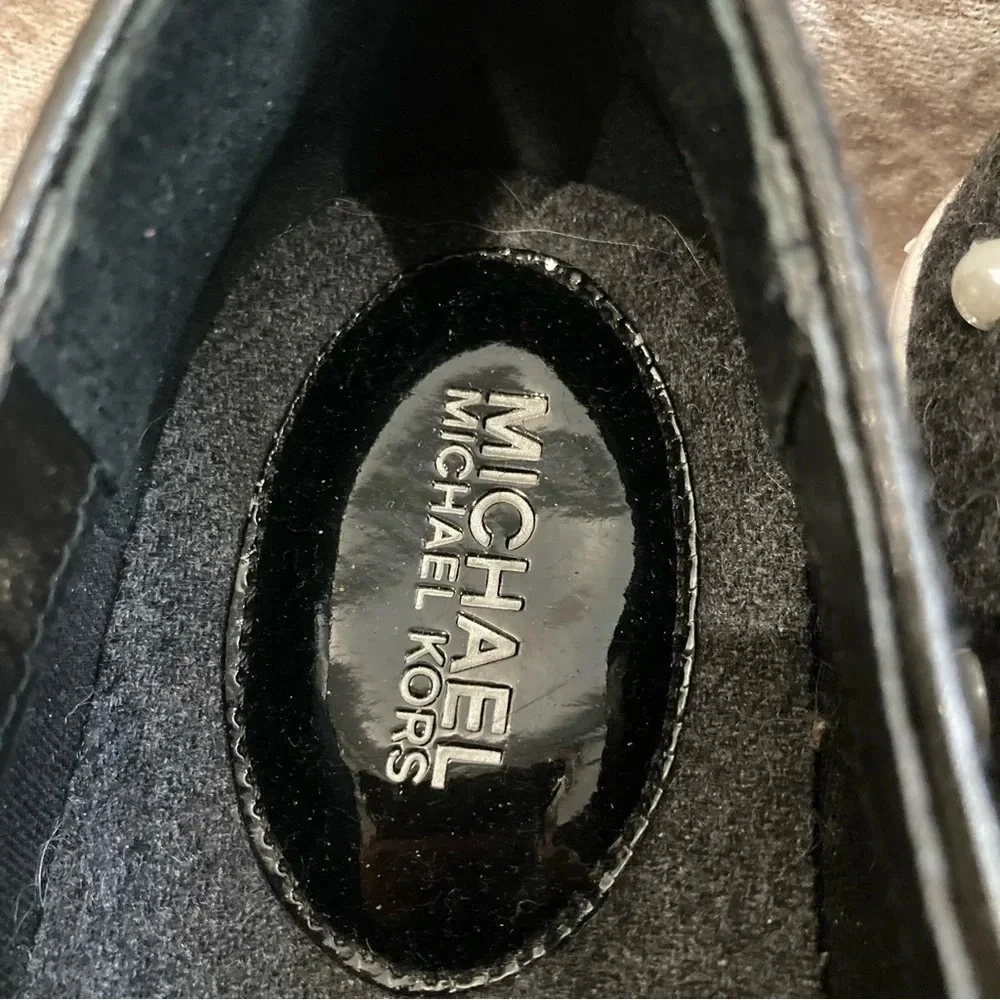 MICHAEL KORS Sz 8.5 Canvass Pearl Studded Rubber Sole Slip On Sneakers Shoes - Picture 4 of 10